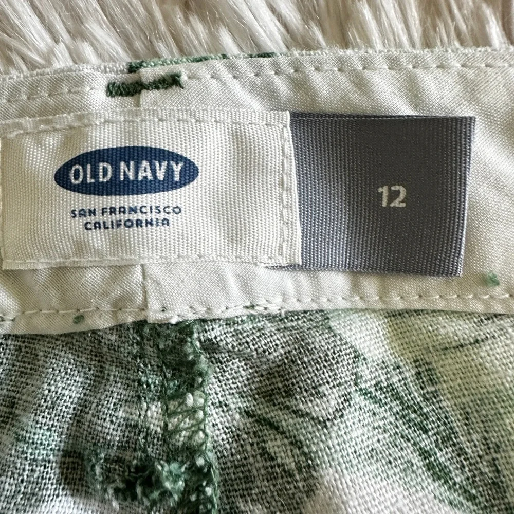 Old Navy Chino Shorts Palm Print Linen Blend Casual Green/White Size 12 NWOT - Picture 3 of 11